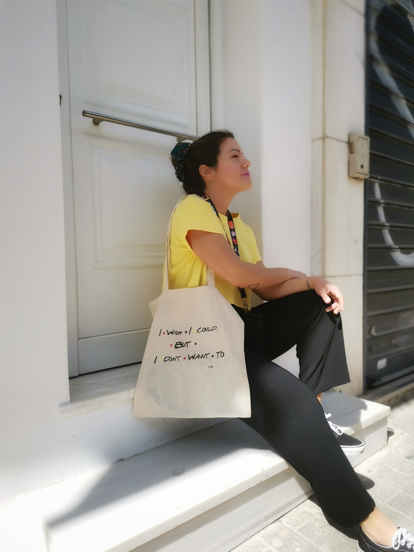 Tote Bag-Τσάντα υφασμάτινη με εκτύπωση-"I wish I could but I don't want to" -Friends